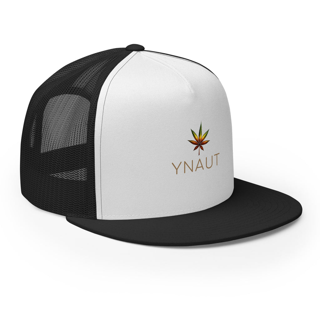 YNAUT Trucker Cap with printed YNAUT logo, 5-panel-trucker-cap-black-white-black-right-front-69dd2594caba5