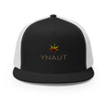 YNAUT Trucker Cap with printed YNAUT logo, 5-panel-trucker-cap-black-white-front-69dd2594c9f63