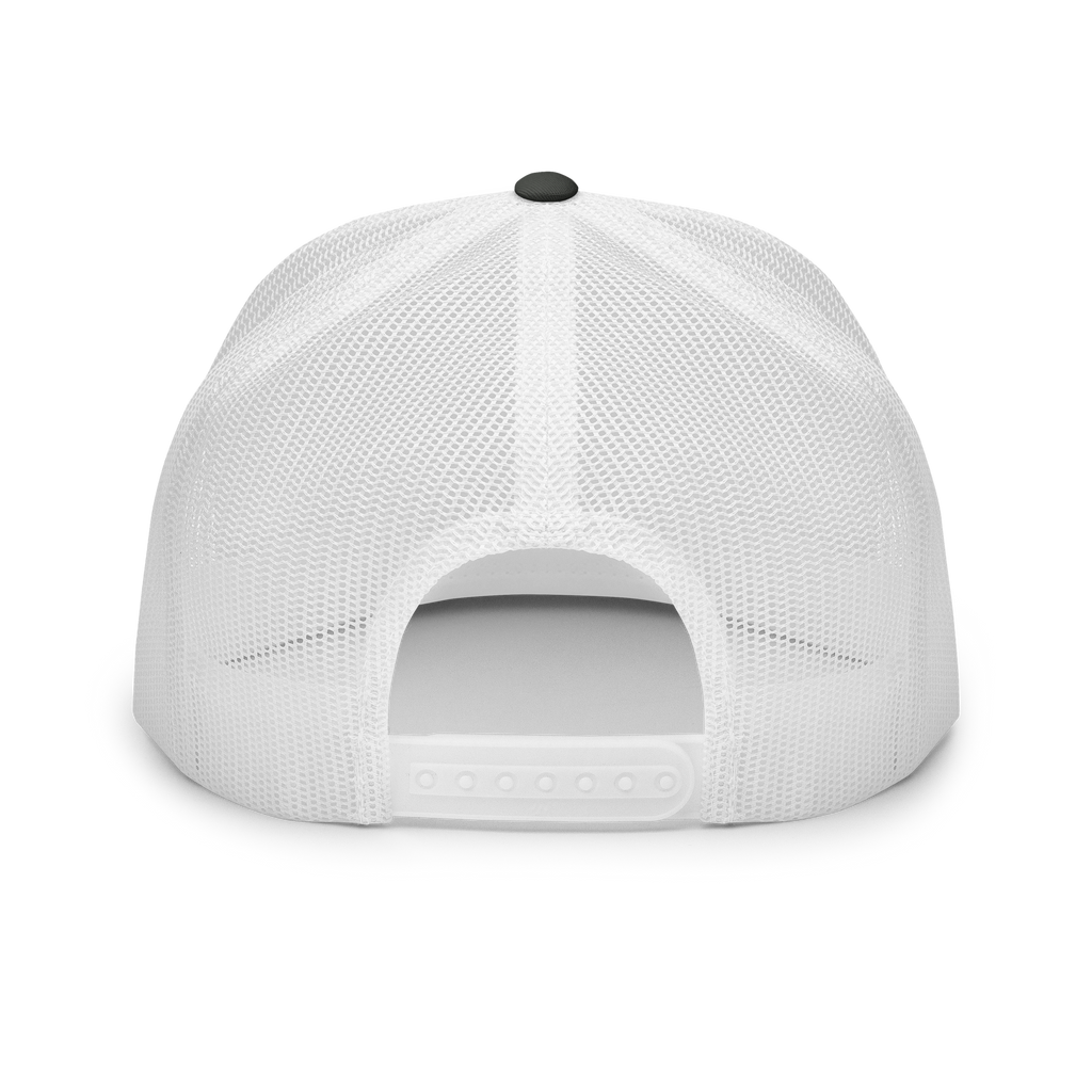 Snapback Trucker Cap | High Tide Collection | YNAUT with printed YNAUT High Tide logo, charcoal white, back view
