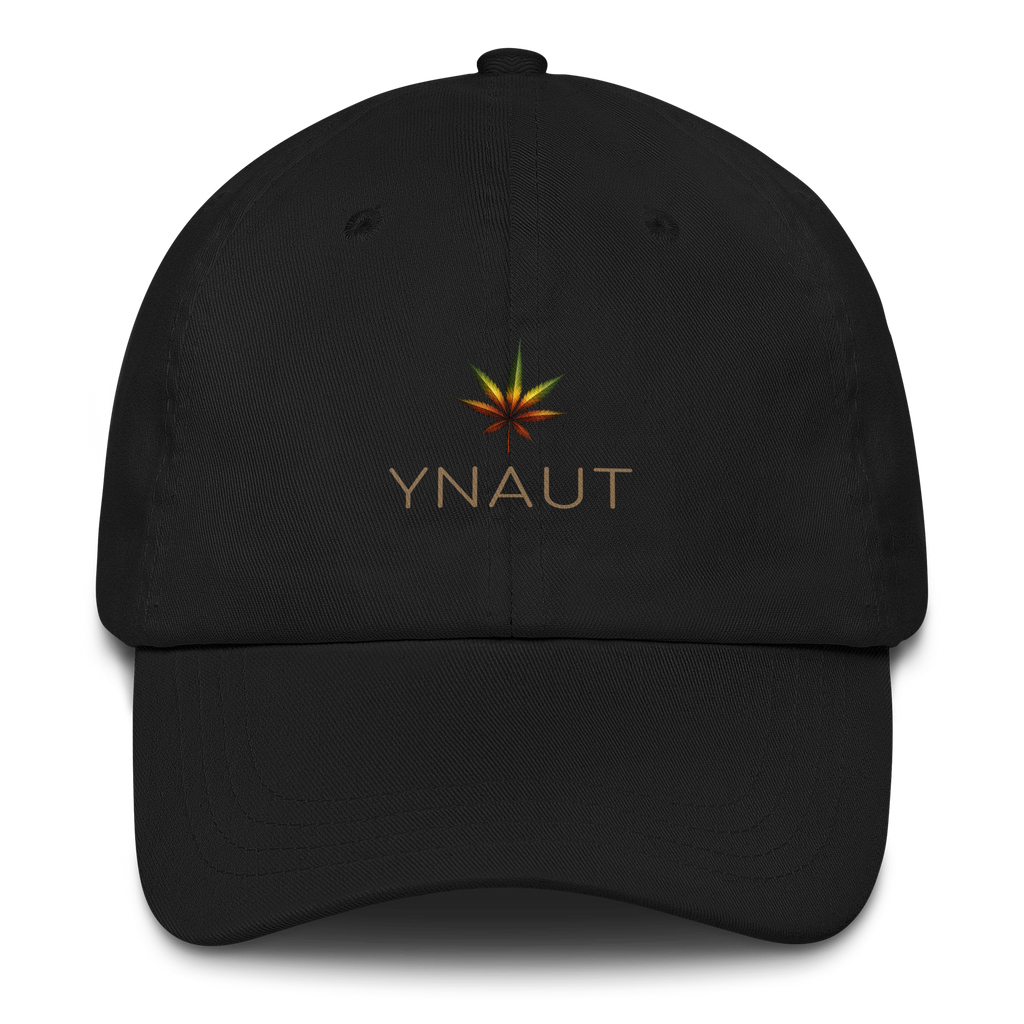 YNAUT Classic Cap with printed YNAUT logo, classic-dad-hat-black-front-69d918237338f