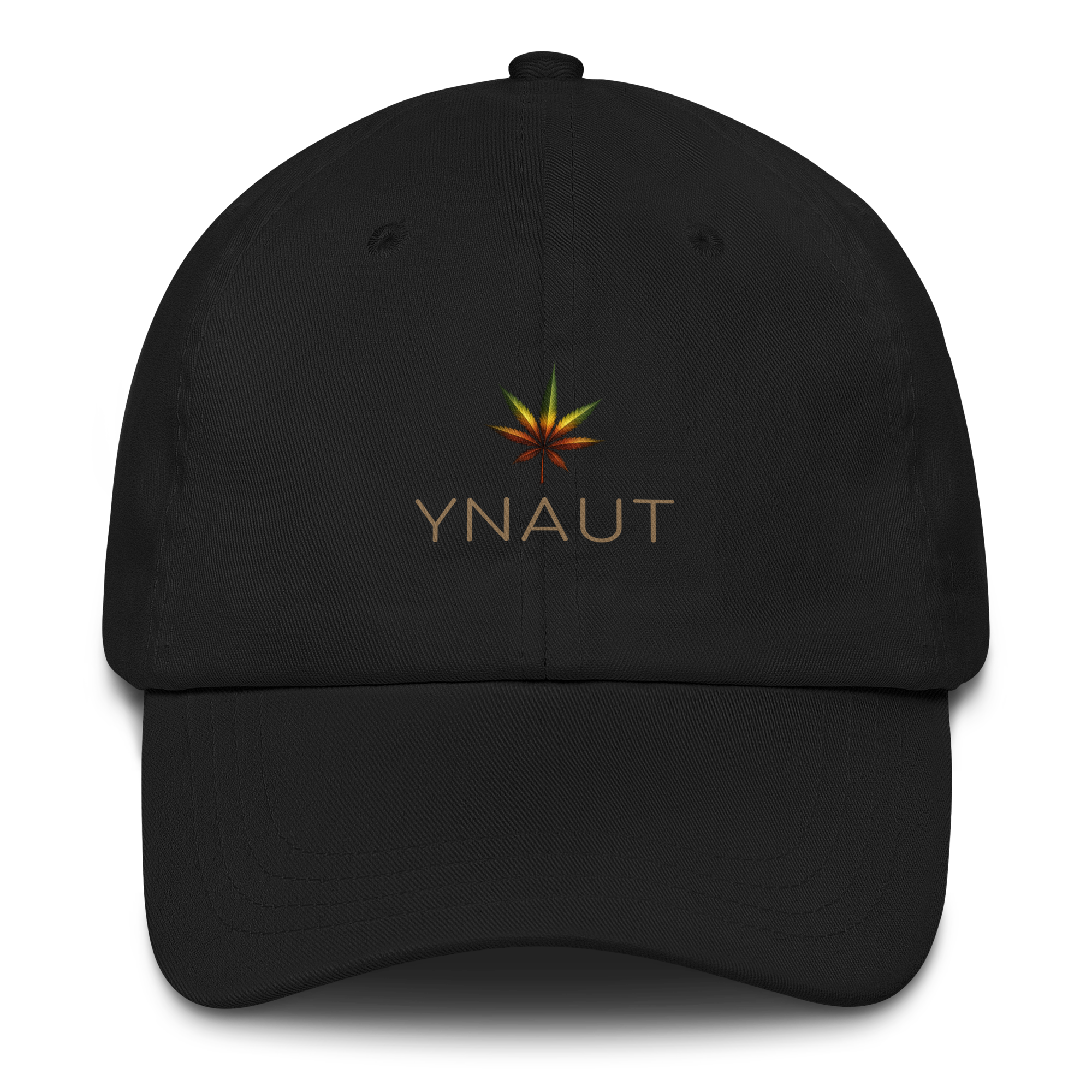 YNAUT Classic Cap with printed YNAUT logo, classic-dad-hat-black-front-69d918237338f