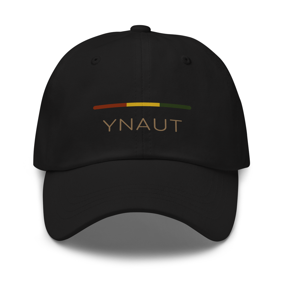 Classic Dad Hat | Riddim Collection | YNAUT with printed YNAUT Riddim logo, black, front view