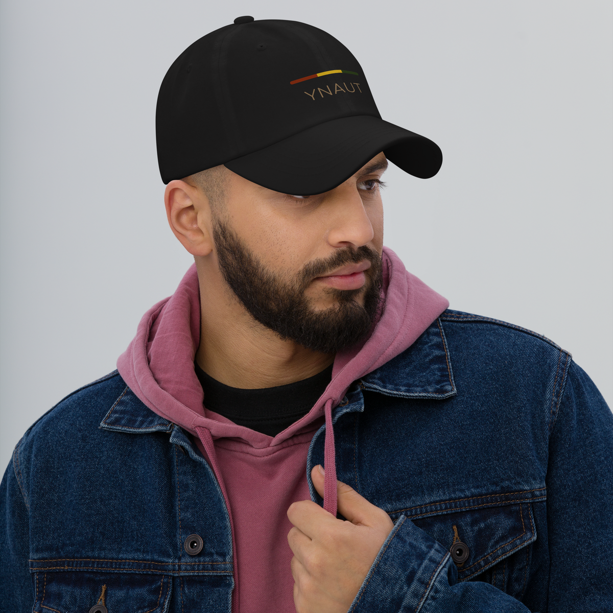 Classic Dad Hat | Riddim Collection | YNAUT with printed YNAUT Riddim logo, black, right front view