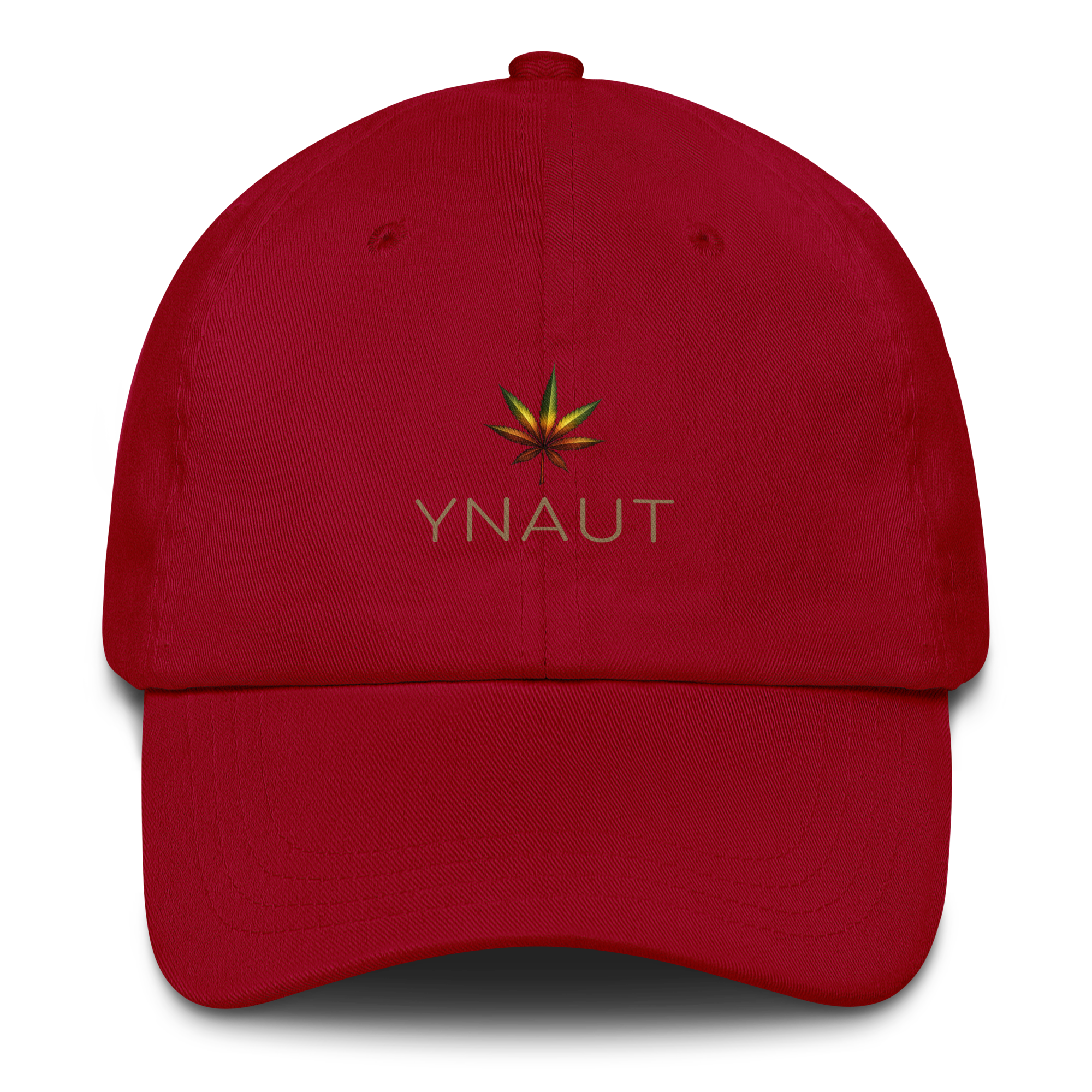 YNAUT Classic Cap with printed YNAUT logo, classic-dad-hat-cranberry-front-69d9182376bc8