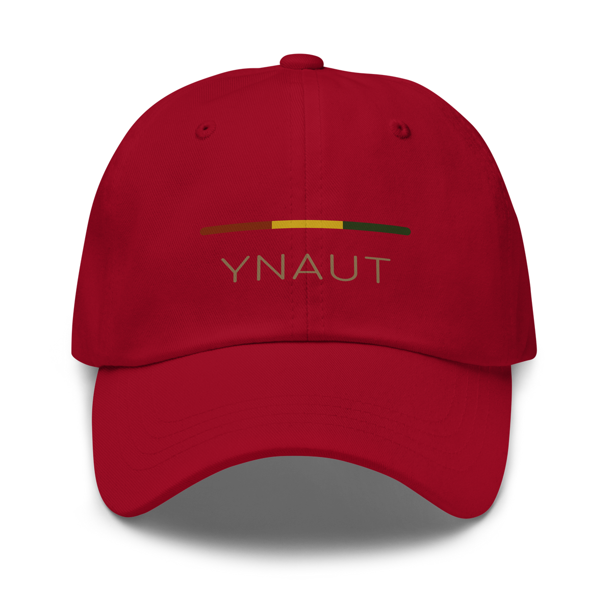 Classic Dad Hat | Riddim Collection | YNAUT with printed YNAUT Riddim logo, cranberry, front view