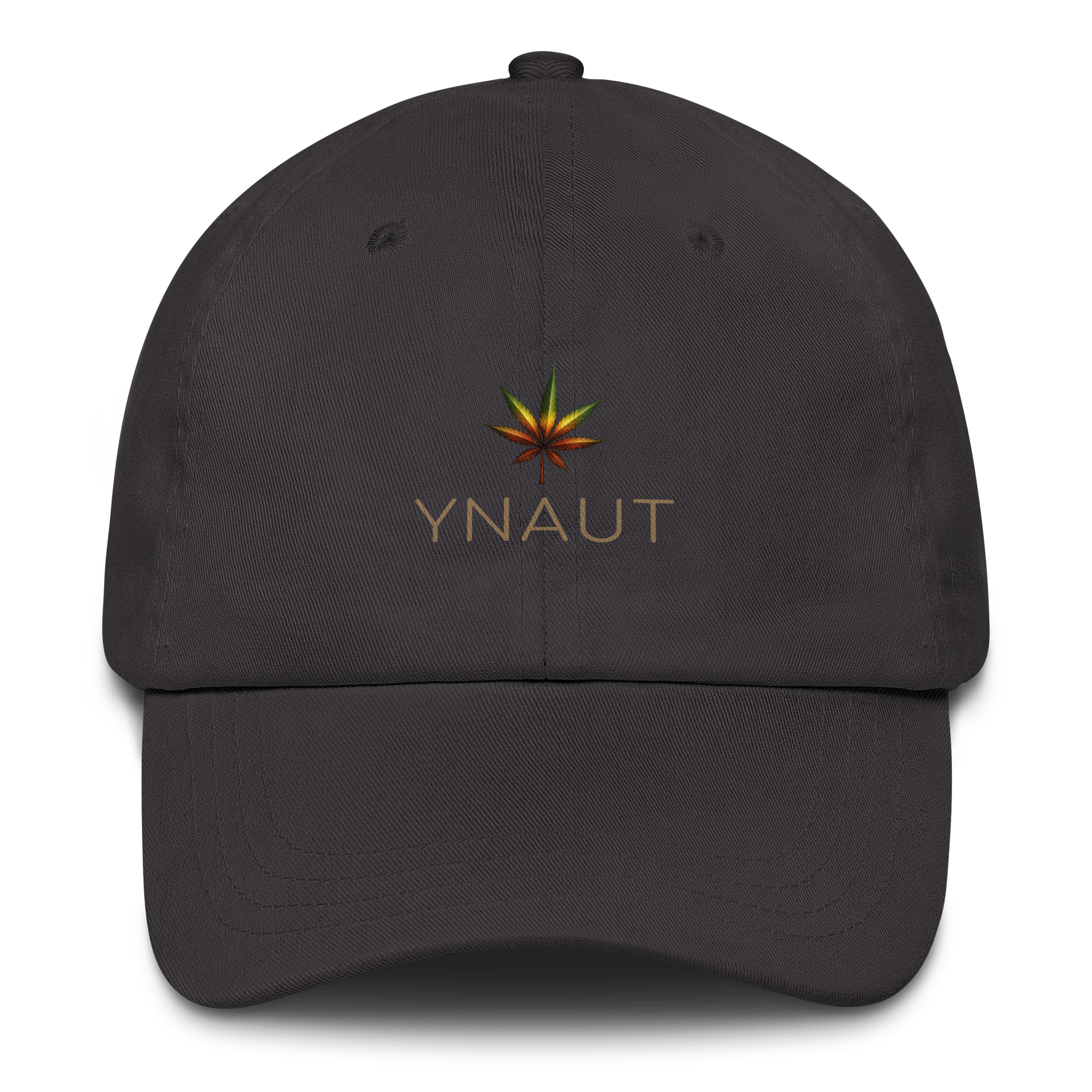 YNAUT Classic Cap with printed YNAUT logo, classic-dad-hat-dark-grey-front-69d91823777e4