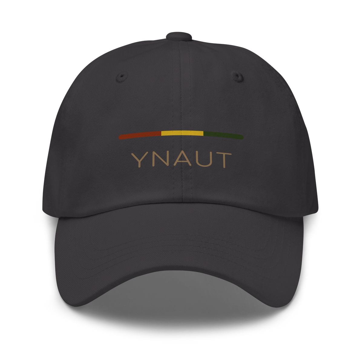 Classic Dad Hat | Riddim Collection | YNAUT with printed YNAUT Riddim logo, dark grey, front view
