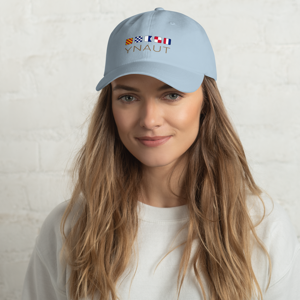 Nautical Dad Hat | Signal Collection | YNAUT with printed YNAUT Signal logo, light blue, front view
