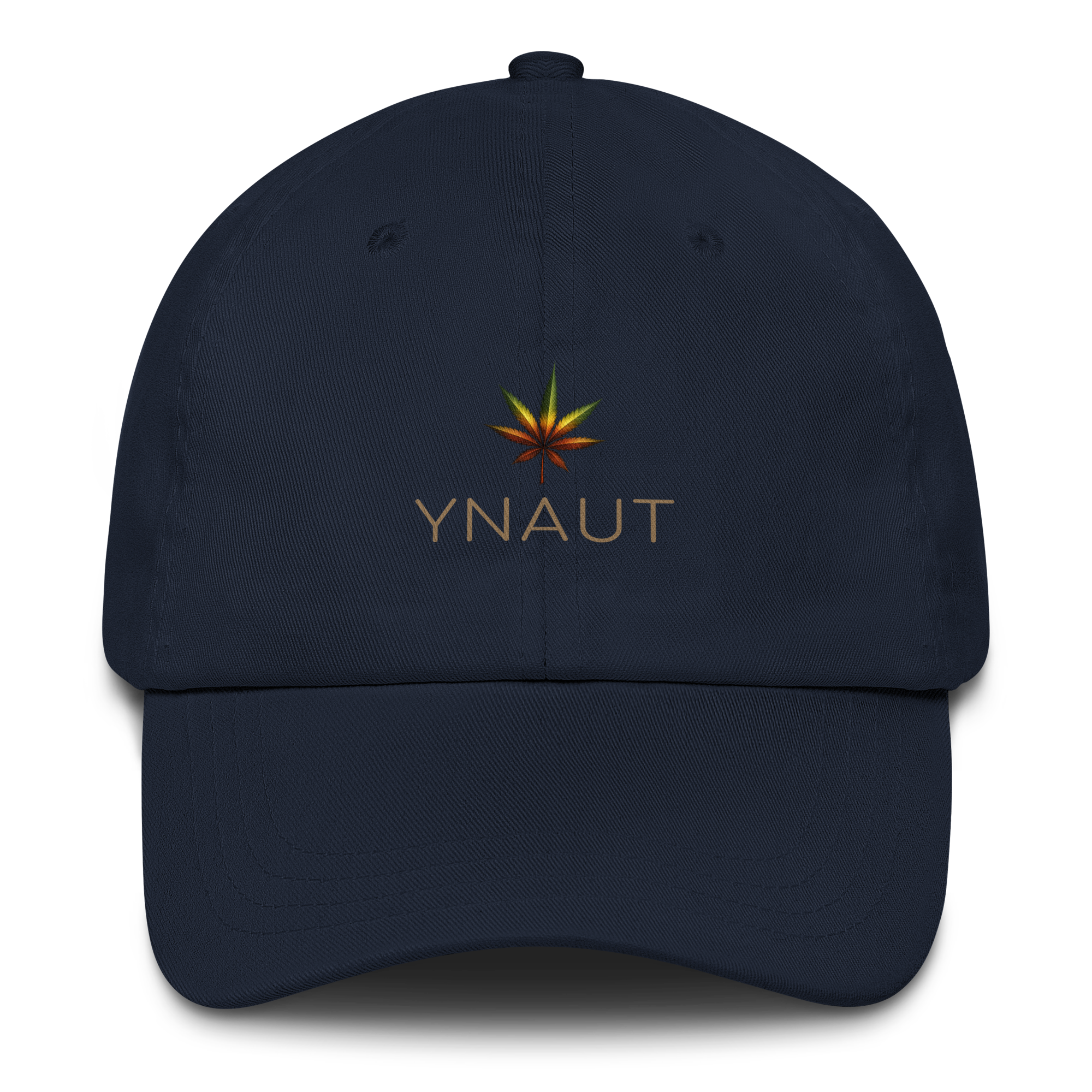 YNAUT Classic Cap with printed YNAUT logo, classic-dad-hat-navy-front-69d9182373b9c