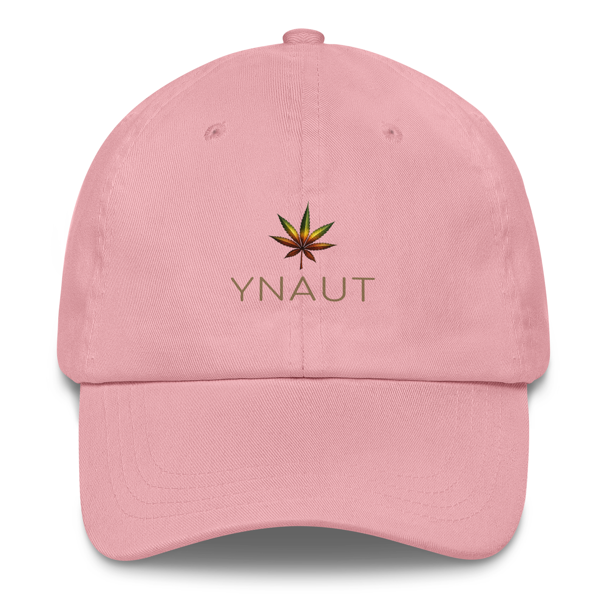 YNAUT Classic Cap with printed YNAUT logo, classic-dad-hat-pink-front-69d91823745c4