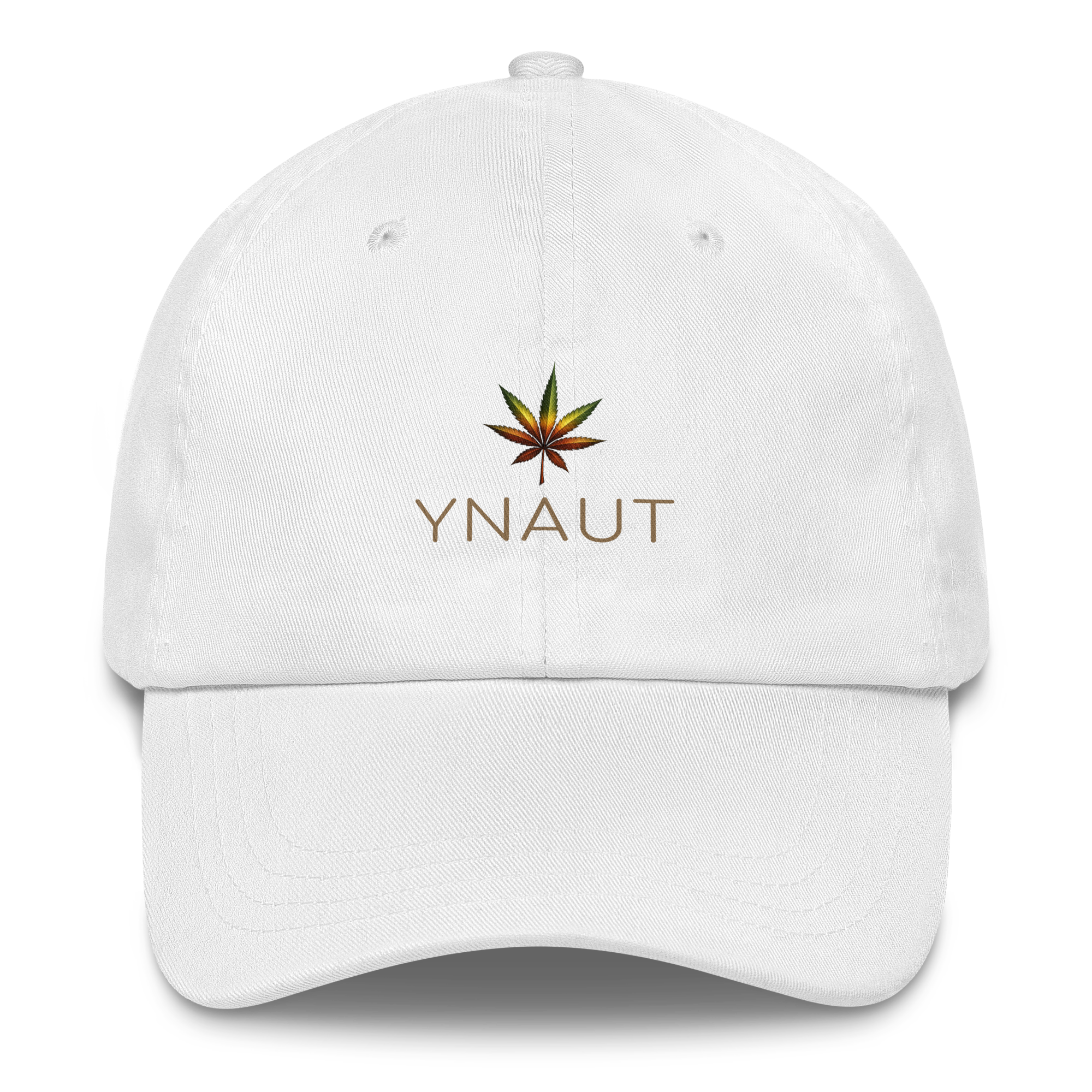 YNAUT Classic Cap with printed YNAUT logo, classic-dad-hat-white-front-69d9182371895