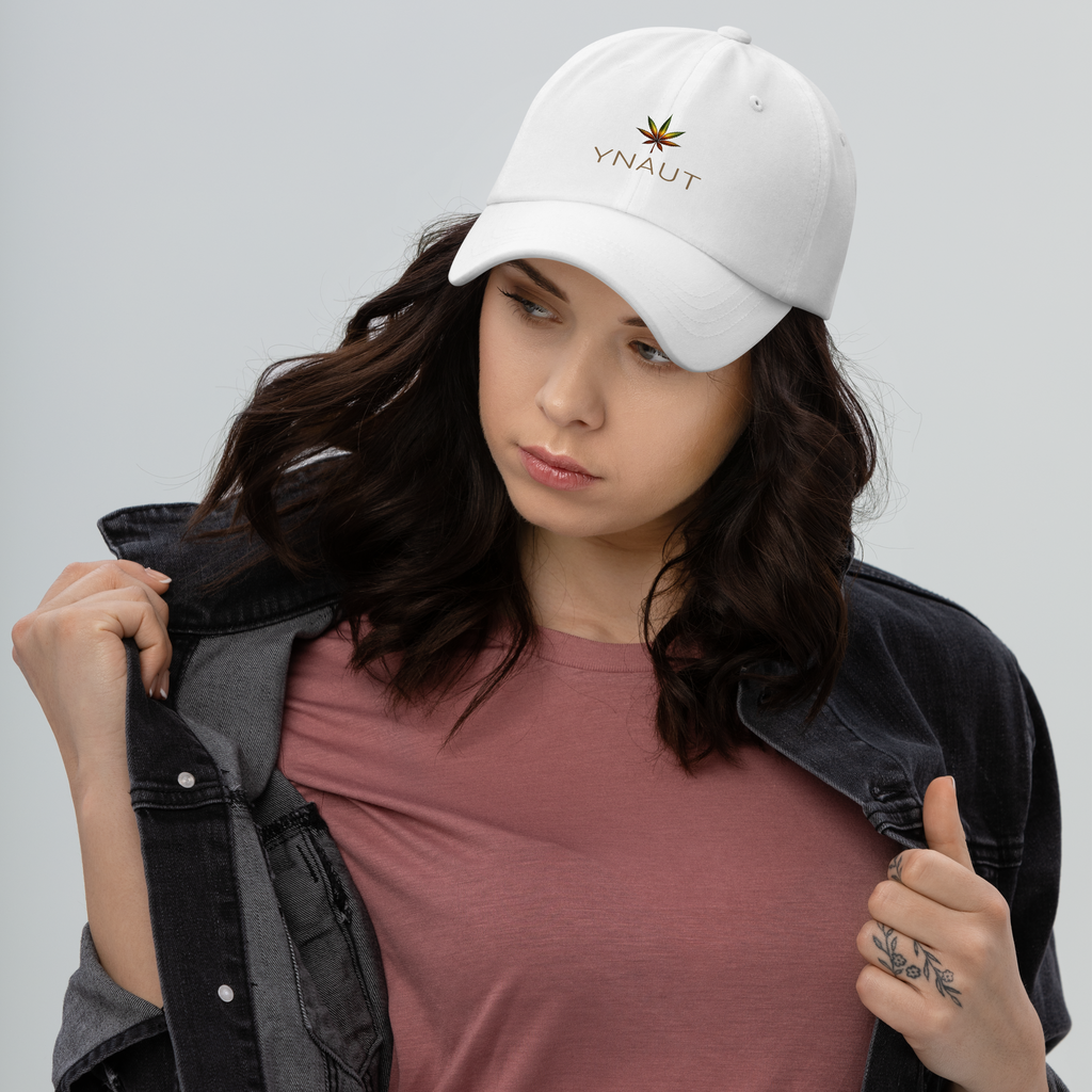 YNAUT Classic Cap with printed YNAUT logo, classic-dad-hat-white-front-69d91823786f6
