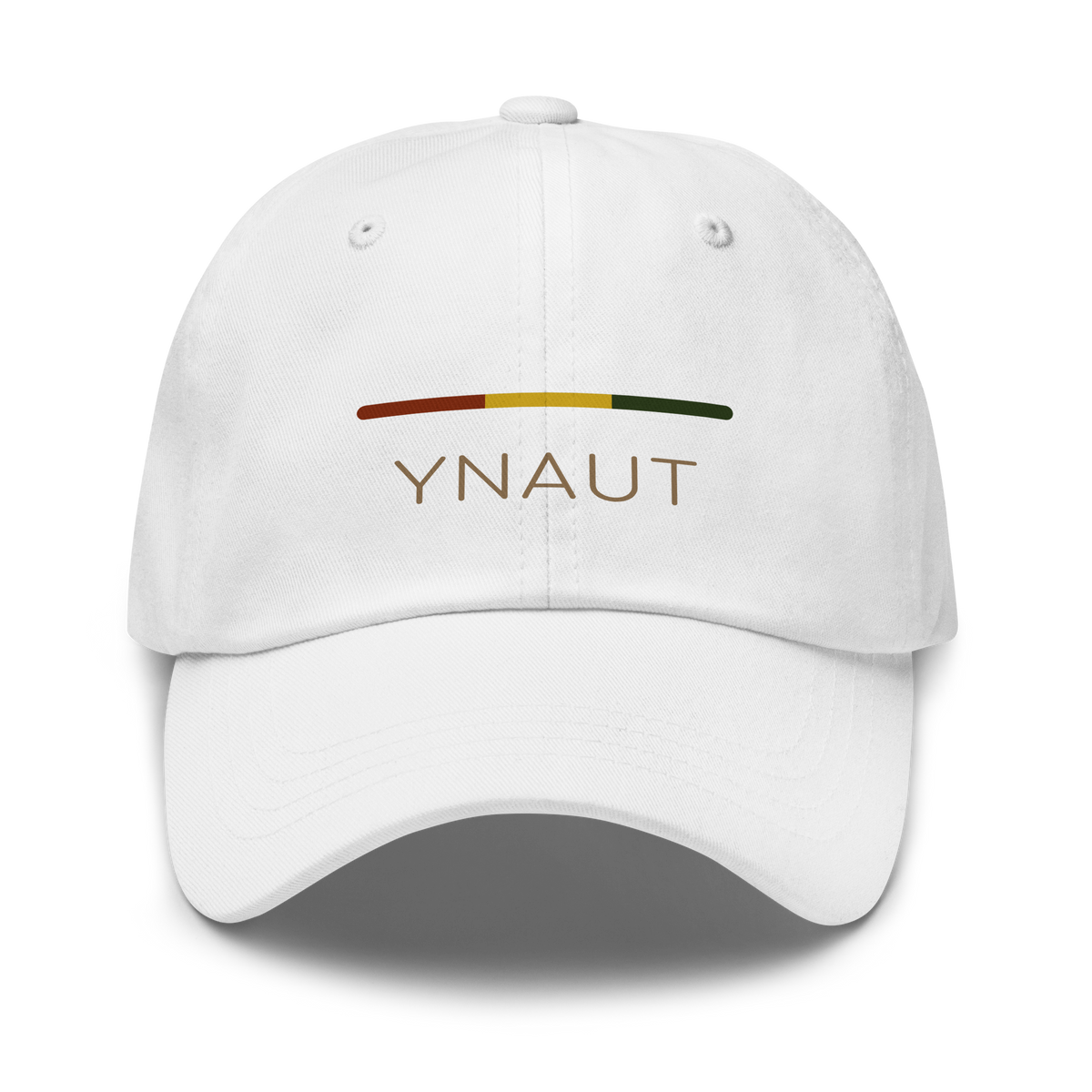 Classic Dad Hat | Riddim Collection | YNAUT with printed YNAUT Riddim logo, white, front view