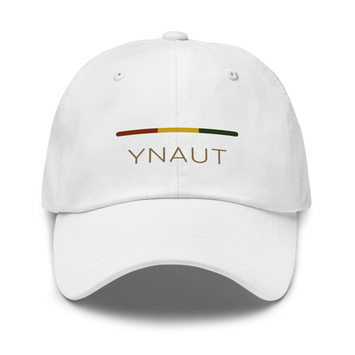 Classic Dad Hat | Riddim Collection | YNAUT with printed YNAUT Riddim logo, white, front view