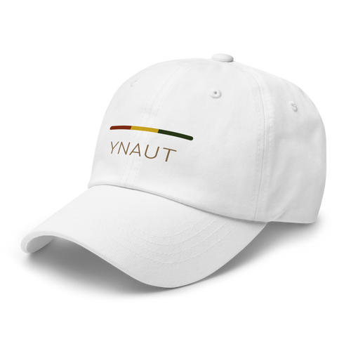 Classic Dad Hat | Riddim Collection | YNAUT with printed YNAUT Riddim logo, white, left front view