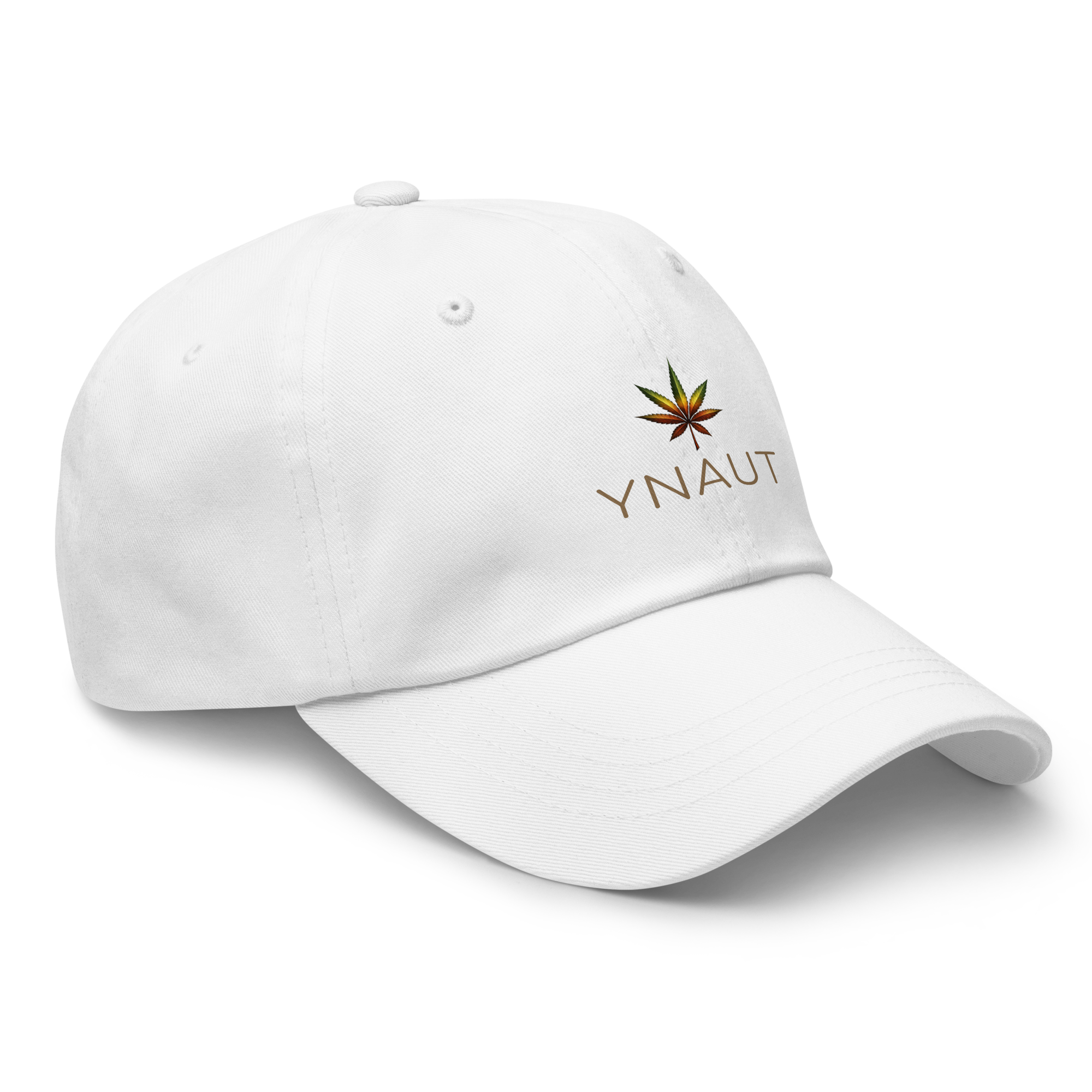 YNAUT Classic Cap with printed YNAUT logo, classic-dad-hat-white-right-front-69d918237265b