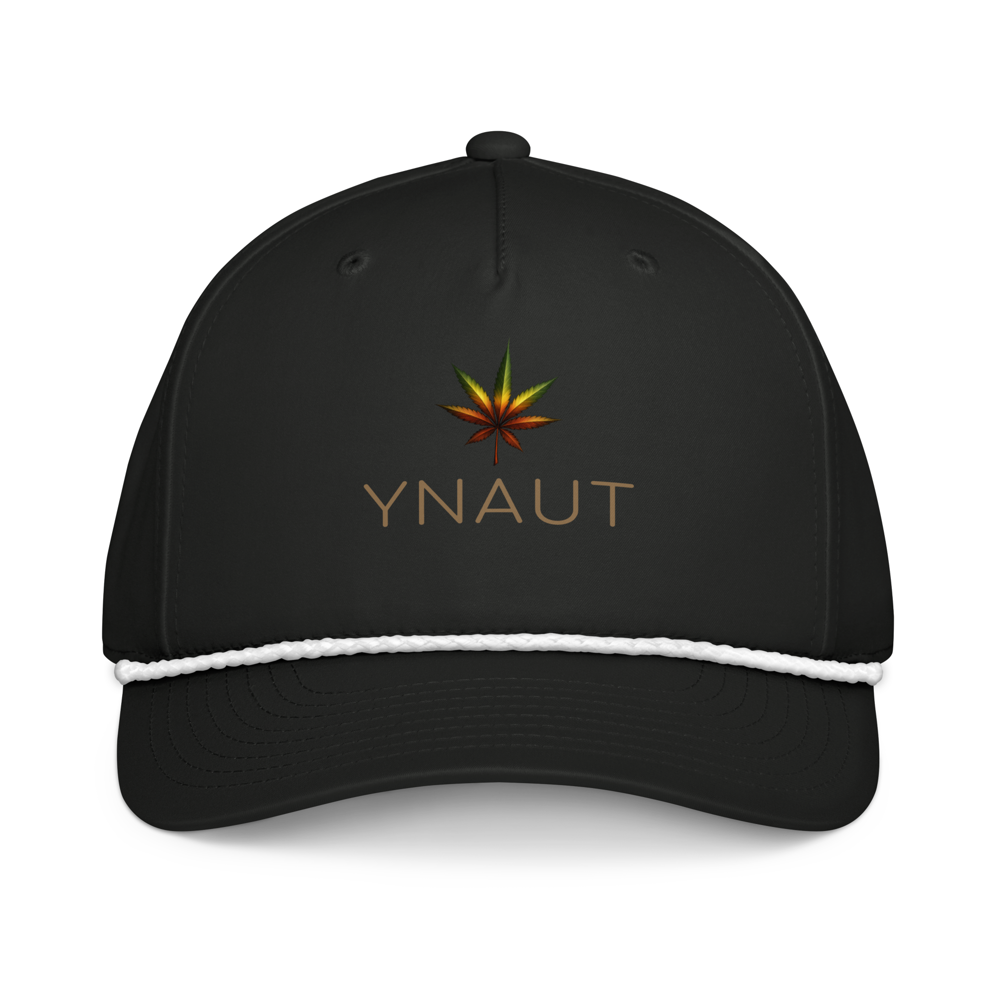YNAUT Classic Rope Cap with printed YNAUT logo, classic-rope-cap-black-white-front-69d8126290e40