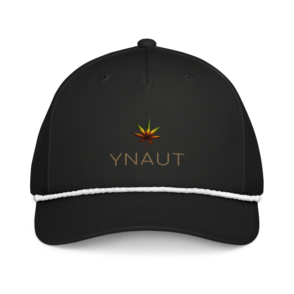 YNAUT Classic Rope Cap | Minimalist Reggae & Cannabis Lifestyle Hat with printed YNAUT logo, classic-rope-cap-black-white-front-6a557bbc5c00d
