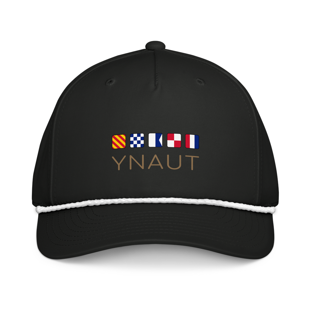 Classic Rope Cap | Signal Collection | YNAUT with printed YNAUT Signal logo, black white, front view