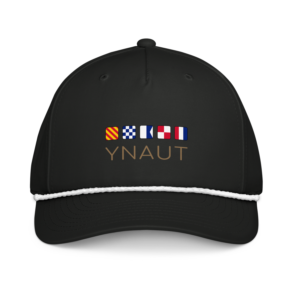 Classic Rope Cap | Signal Collection | YNAUT with printed YNAUT Signal logo, black white, front view