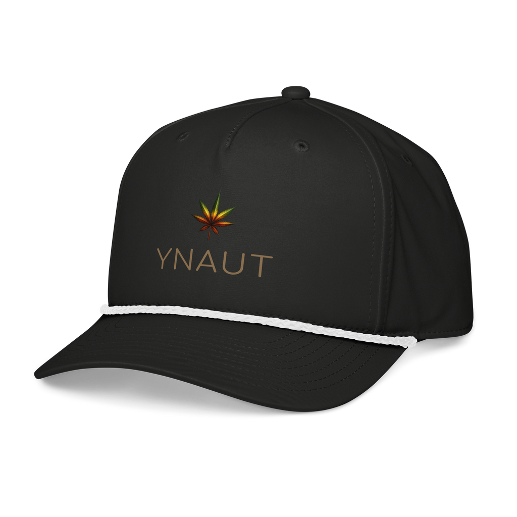 Classic Rope Cap | High Tide Collection | YNAUT with printed YNAUT High Tide logo, black white, left front view