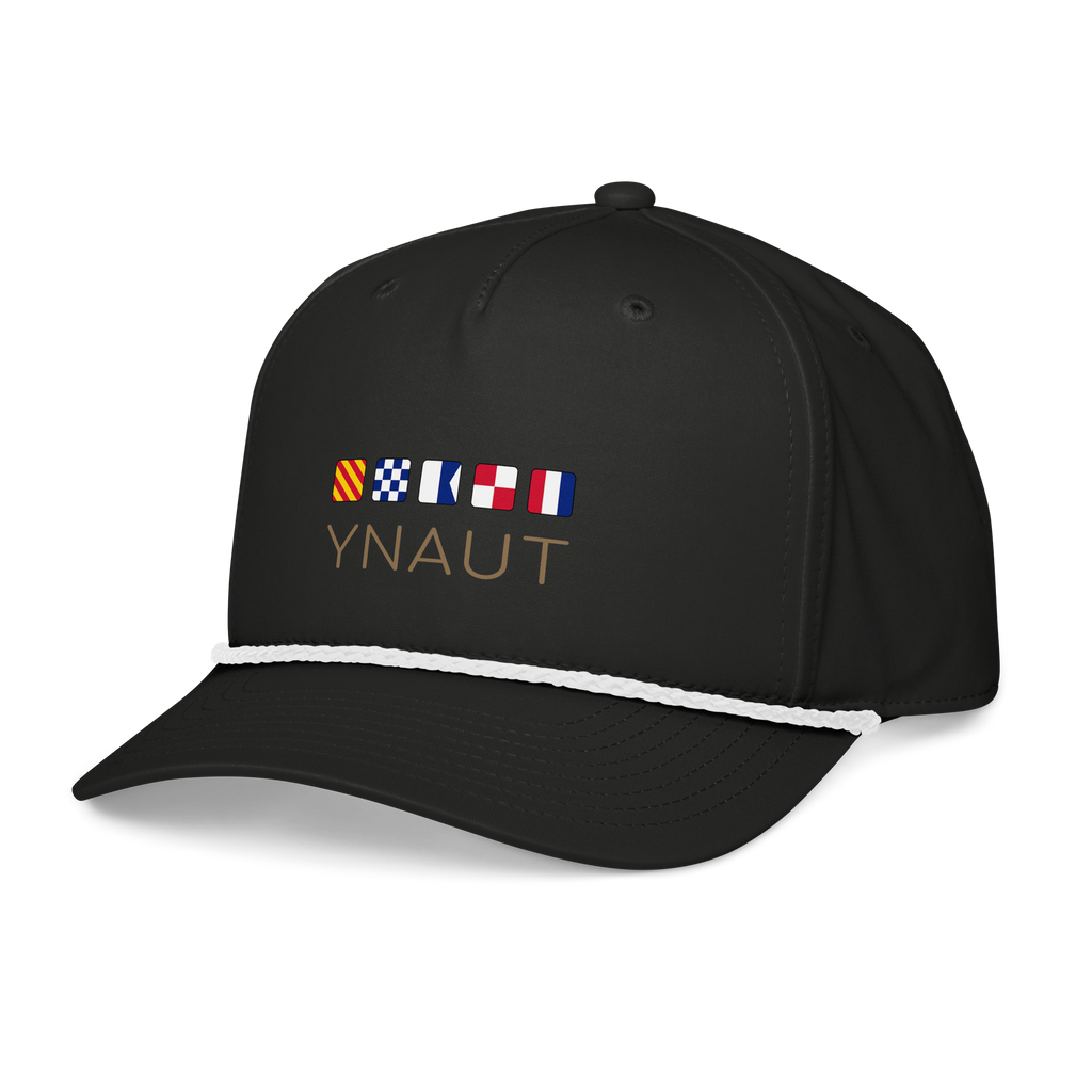 Classic Rope Cap | Signal Collection | YNAUT with printed YNAUT Signal logo, black white, left front view