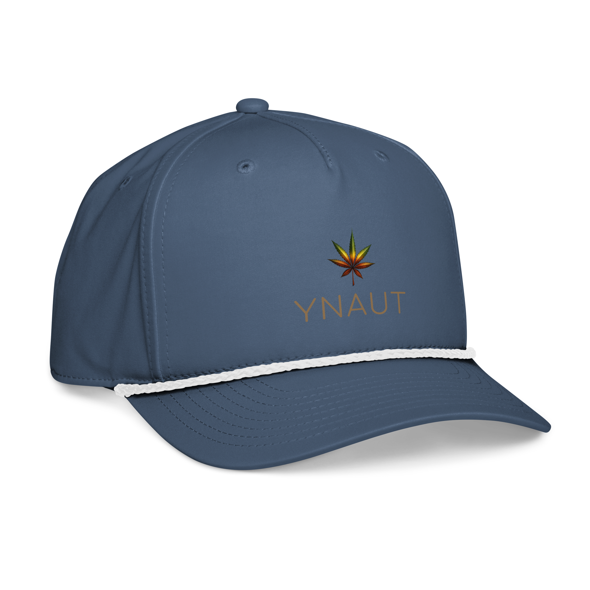 YNAUT Classic Rope Cap | Minimalist Reggae & Cannabis Lifestyle Hat with printed YNAUT logo, classic-rope-cap-light-blue-white-right-front-6a557bbc5c159