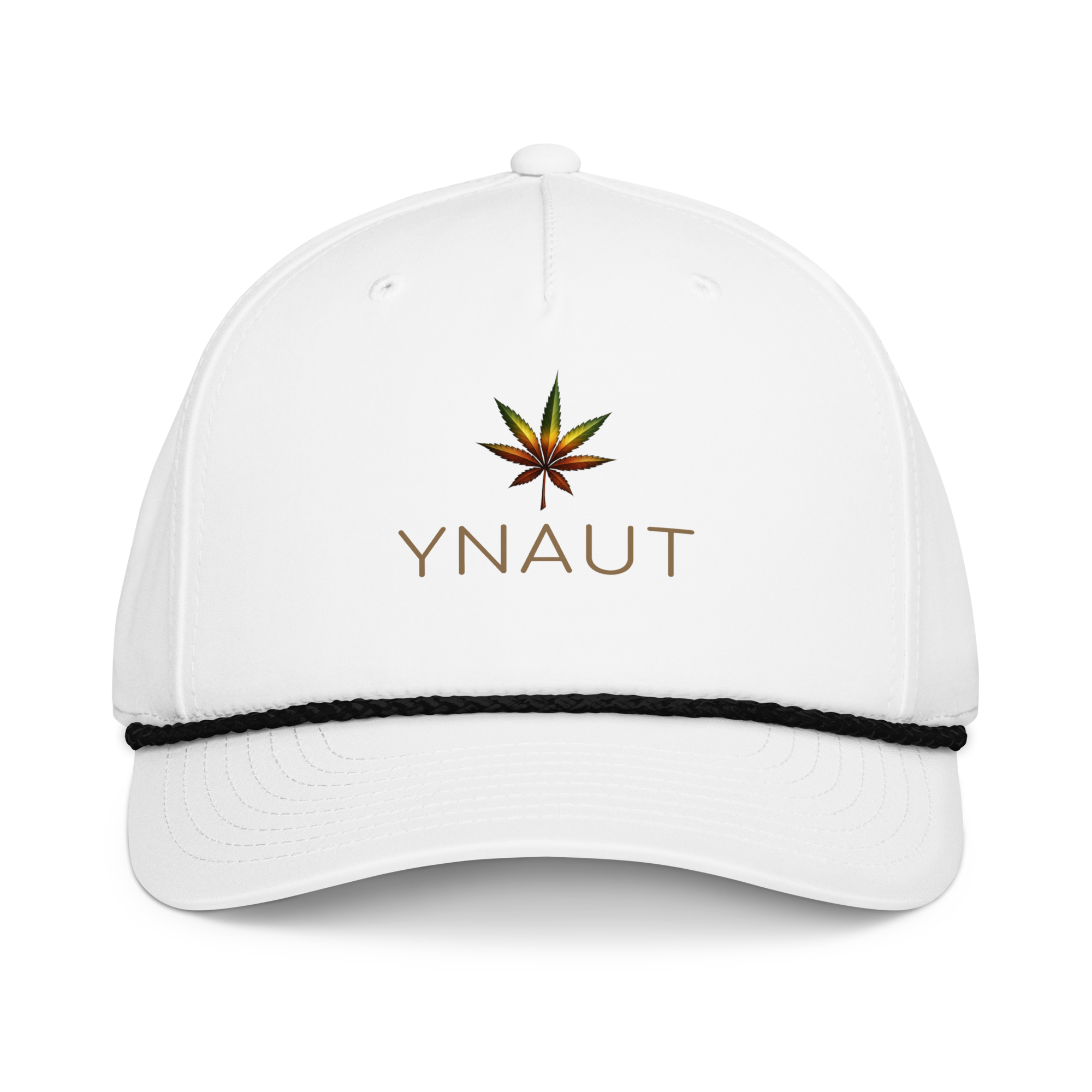 YNAUT Classic Rope Cap with printed YNAUT logo, classic-rope-cap-white-black-front-69d812628f64f