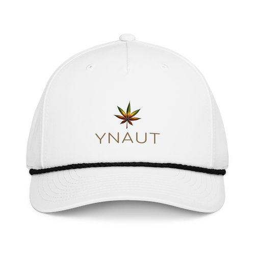 YNAUT Classic Rope Cap | Minimalist Reggae & Cannabis Lifestyle Hat with printed YNAUT logo, classic-rope-cap-white-black-front-6a557bbc5af14