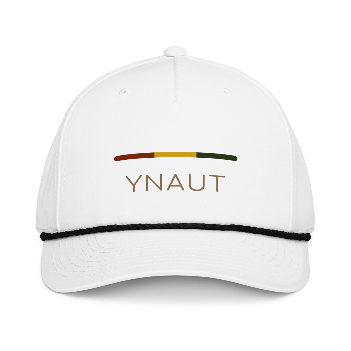 Classic Rope Cap | Riddim Collection | YNAUT with printed YNAUT Riddim logo, white black, front view