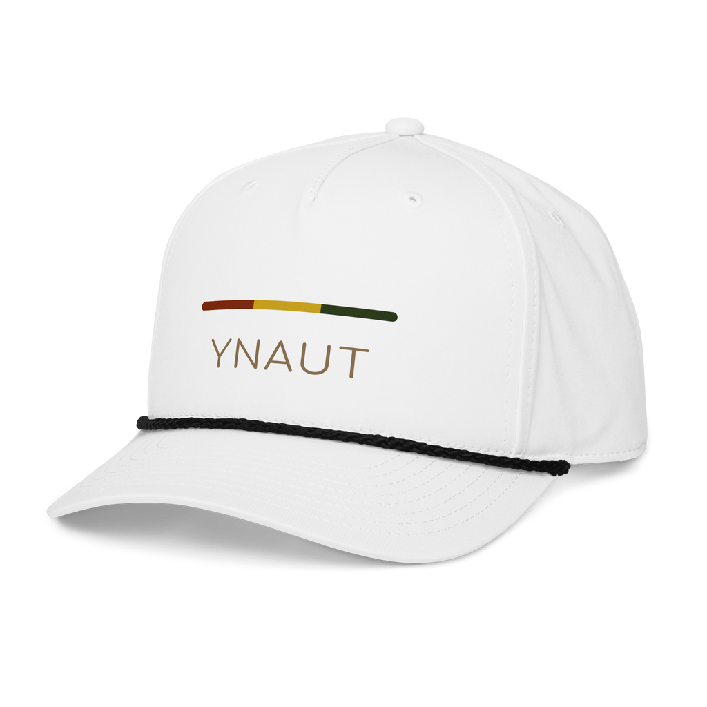 Classic Rope Cap | Riddim Collection | YNAUT with printed YNAUT Riddim logo, white black, left front view