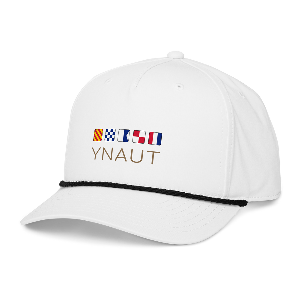 Classic Rope Cap | Signal Collection | YNAUT with printed YNAUT Signal logo, white black, left front view