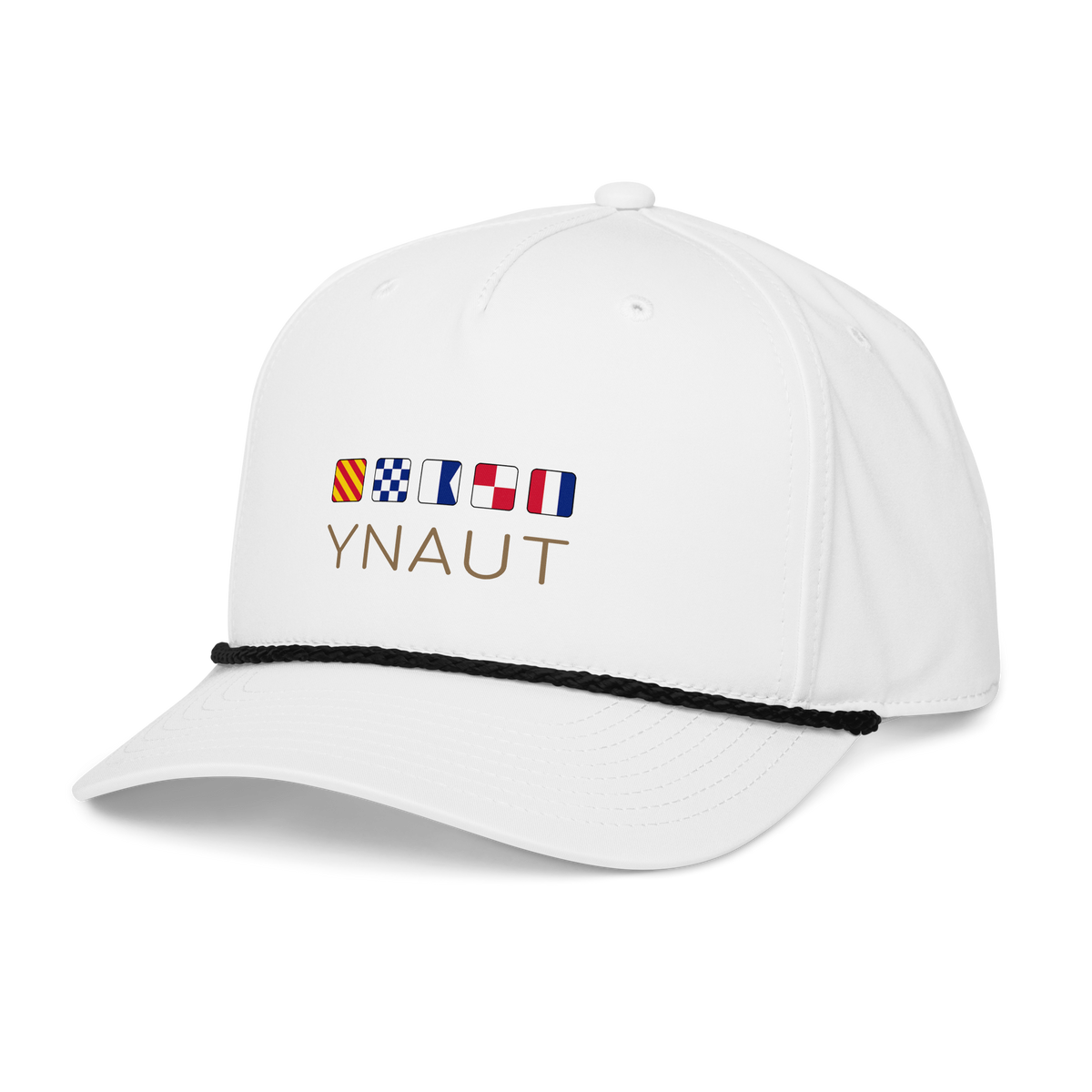 Classic Rope Cap | Signal Collection | YNAUT with printed YNAUT Signal logo, white black, left front view