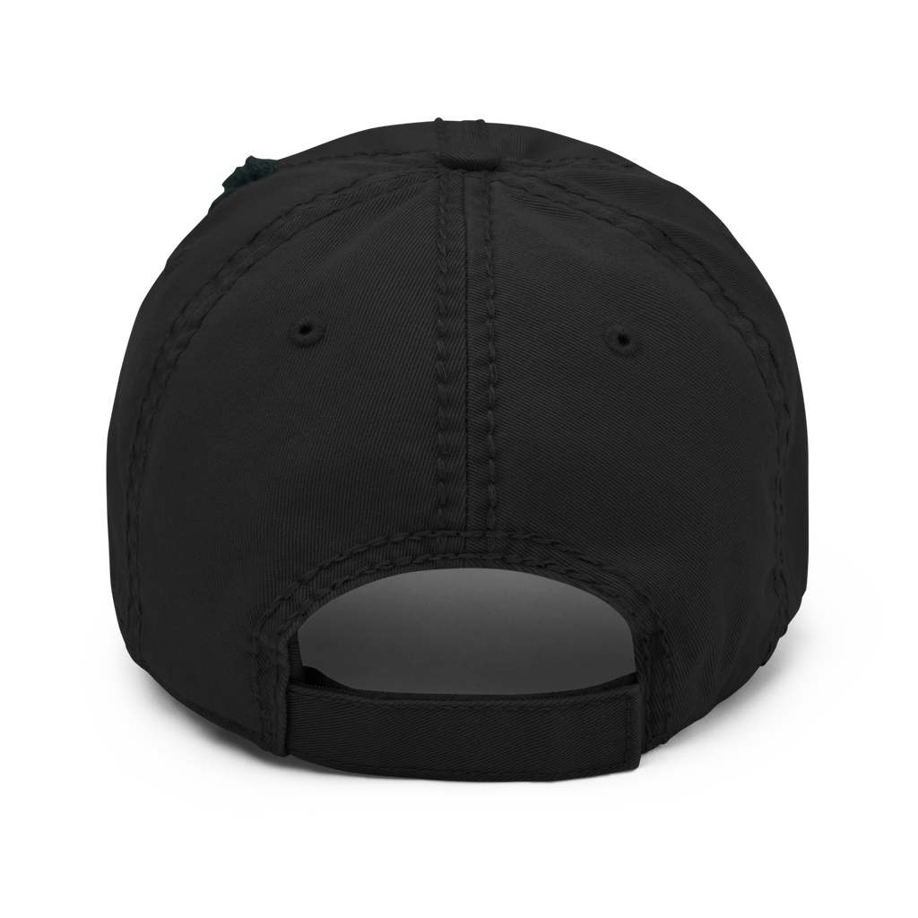YNAUT Distressed Cap | Stripe Logo Rasta-Inspired Minimalist Hat with printed YNAUT logo, distressed-dad-hat-black-back-69d18a65bf6c7