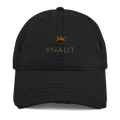YNAUT Distressed Cap | Vintage Minimalist Reggae & Cannabis Dad Hat with printed YNAUT logo, distressed-dad-hat-black-front-69d914726cbab