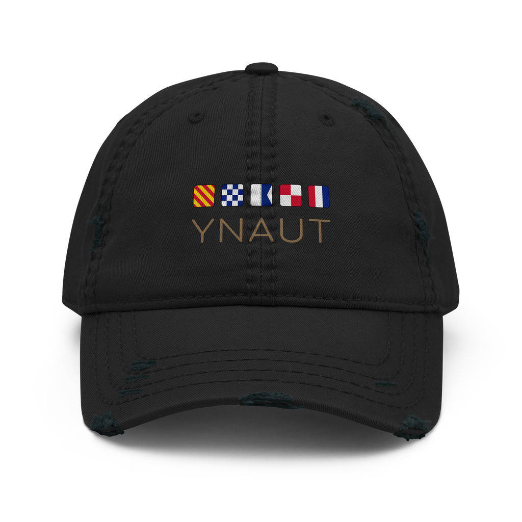 Distressed Dad Hat | Signal Collection | YNAUT with printed YNAUT Signal logo, black, front view