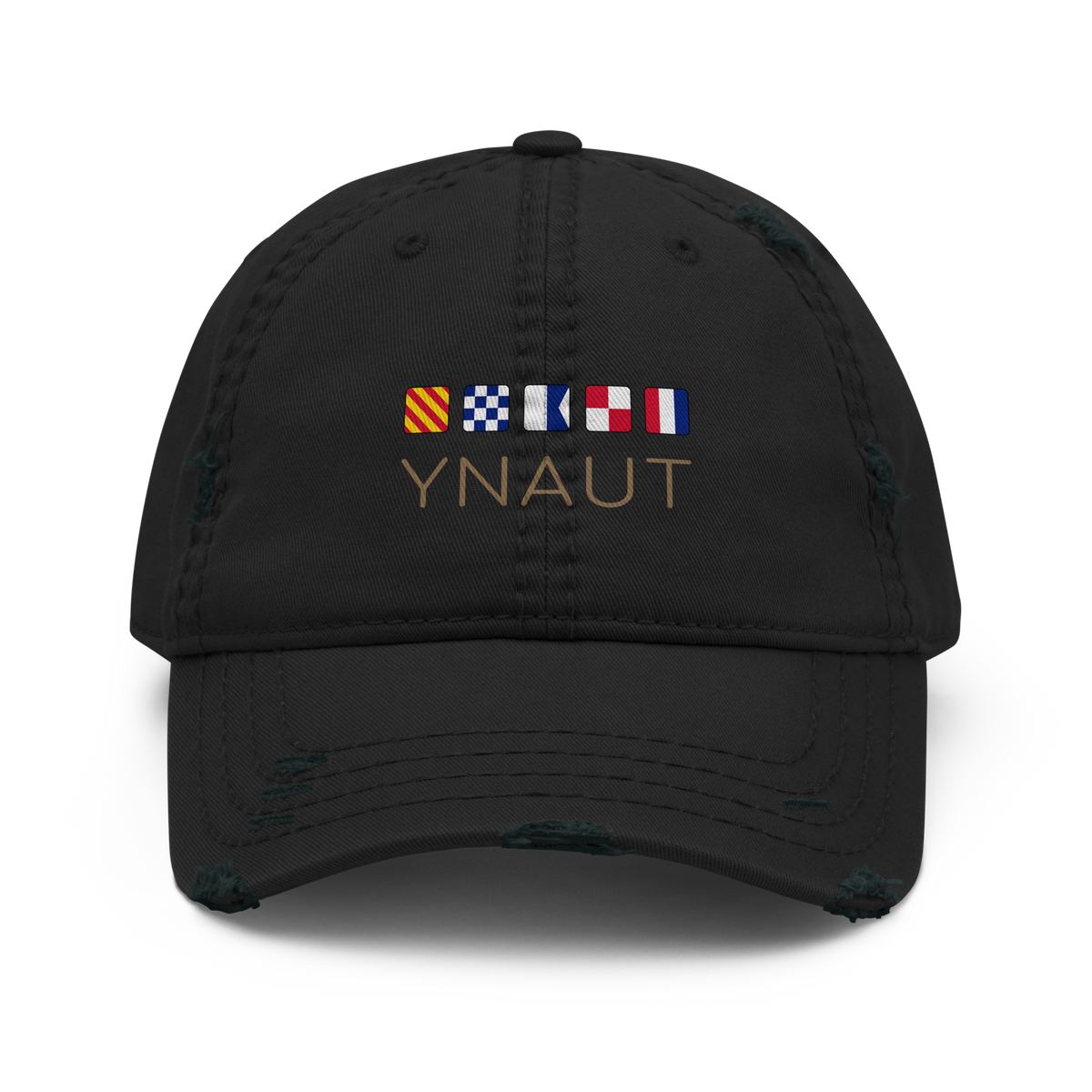 Distressed Dad Hat | Signal Collection | YNAUT with printed YNAUT Signal logo, black, front view