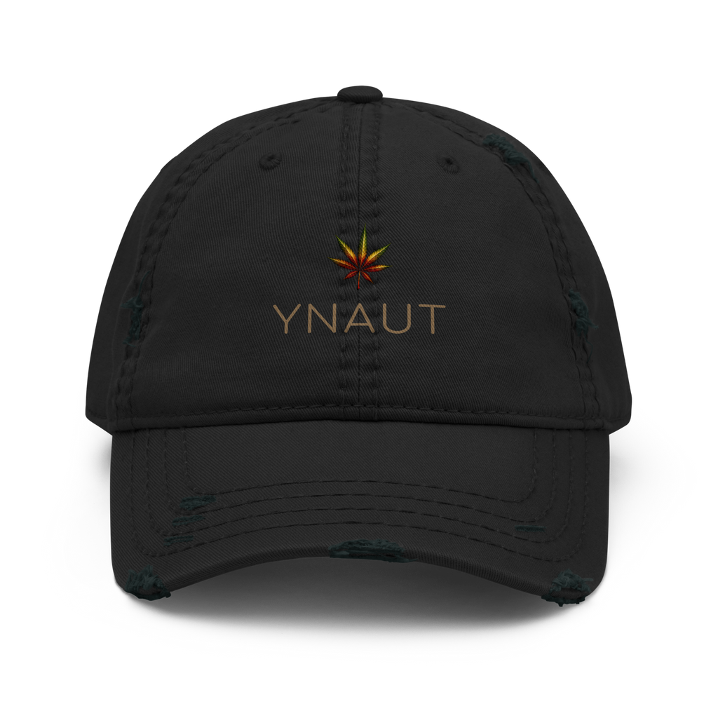 Distressed Dad Hat | High Tide Collection | YNAUT with printed YNAUT High Tide logo, black, front view