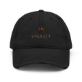 Distressed Dad Hat | High Tide Collection | YNAUT with printed YNAUT High Tide logo, black, front view