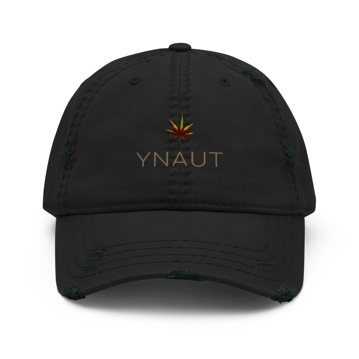 Distressed Dad Hat | High Tide Collection | YNAUT with printed YNAUT High Tide logo, black, front view