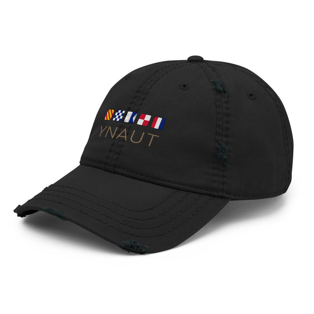 Distressed Dad Hat | Signal Collection | YNAUT with printed YNAUT Signal logo, black, left front view