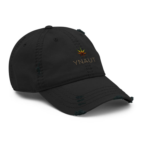 YNAUT Distressed Cap with printed YNAUT logo, distressed-dad-hat-black-right-front-69d6e806a77bb