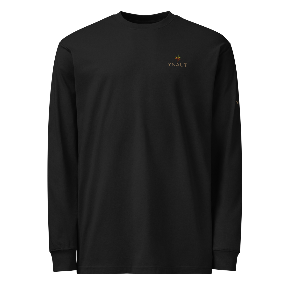 Premium Midweight Long Sleeve T-Shirt | High Tide Collection | YNAUT with printed YNAUT High Tide logo, black, front view