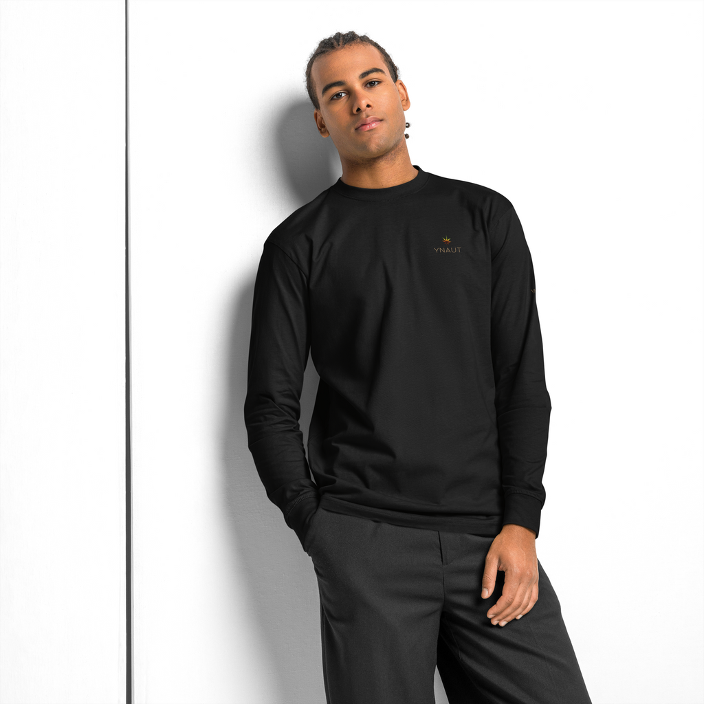 Premium Midweight Long Sleeve T-Shirt | High Tide Collection | YNAUT with printed YNAUT High Tide logo, black, front view