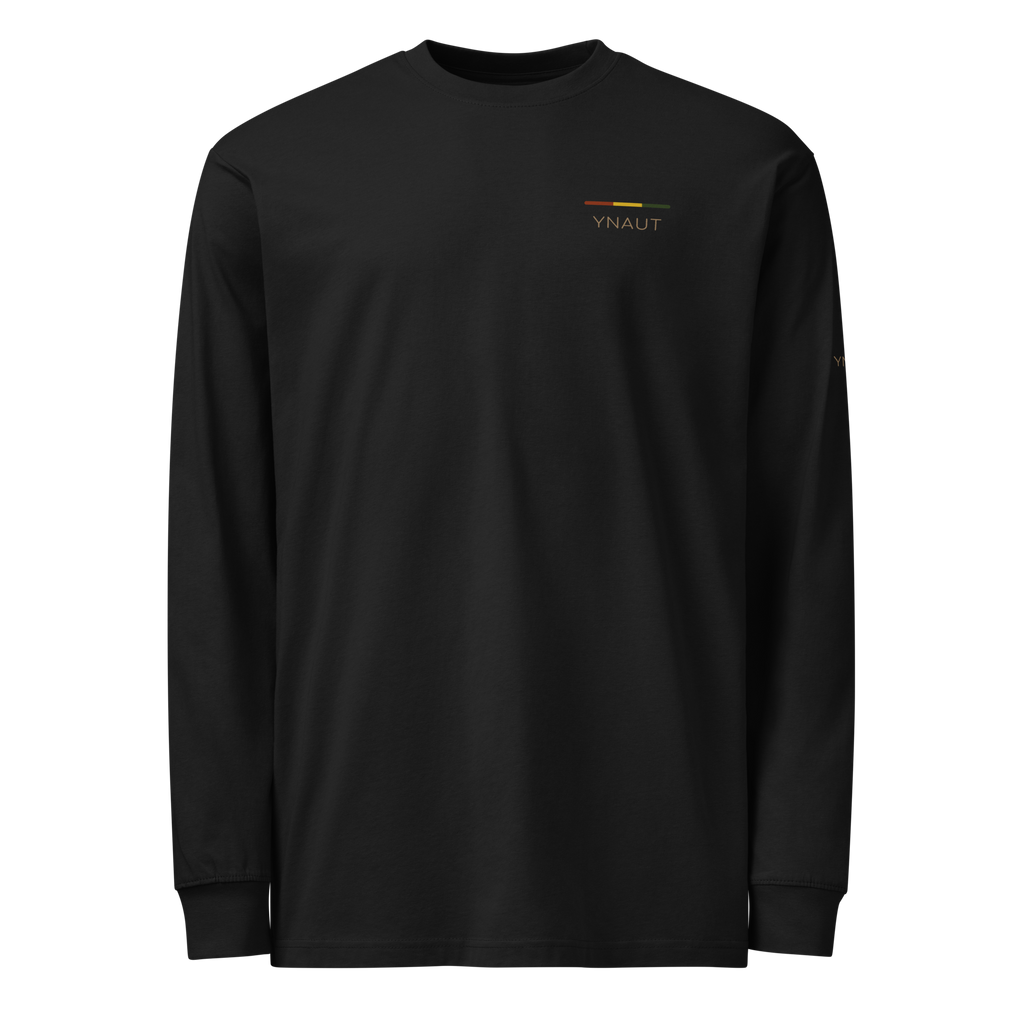 Premium Midweight Long Sleeve T-Shirt | Riddim Collection | YNAUT with printed YNAUT Riddim logo, black, front view