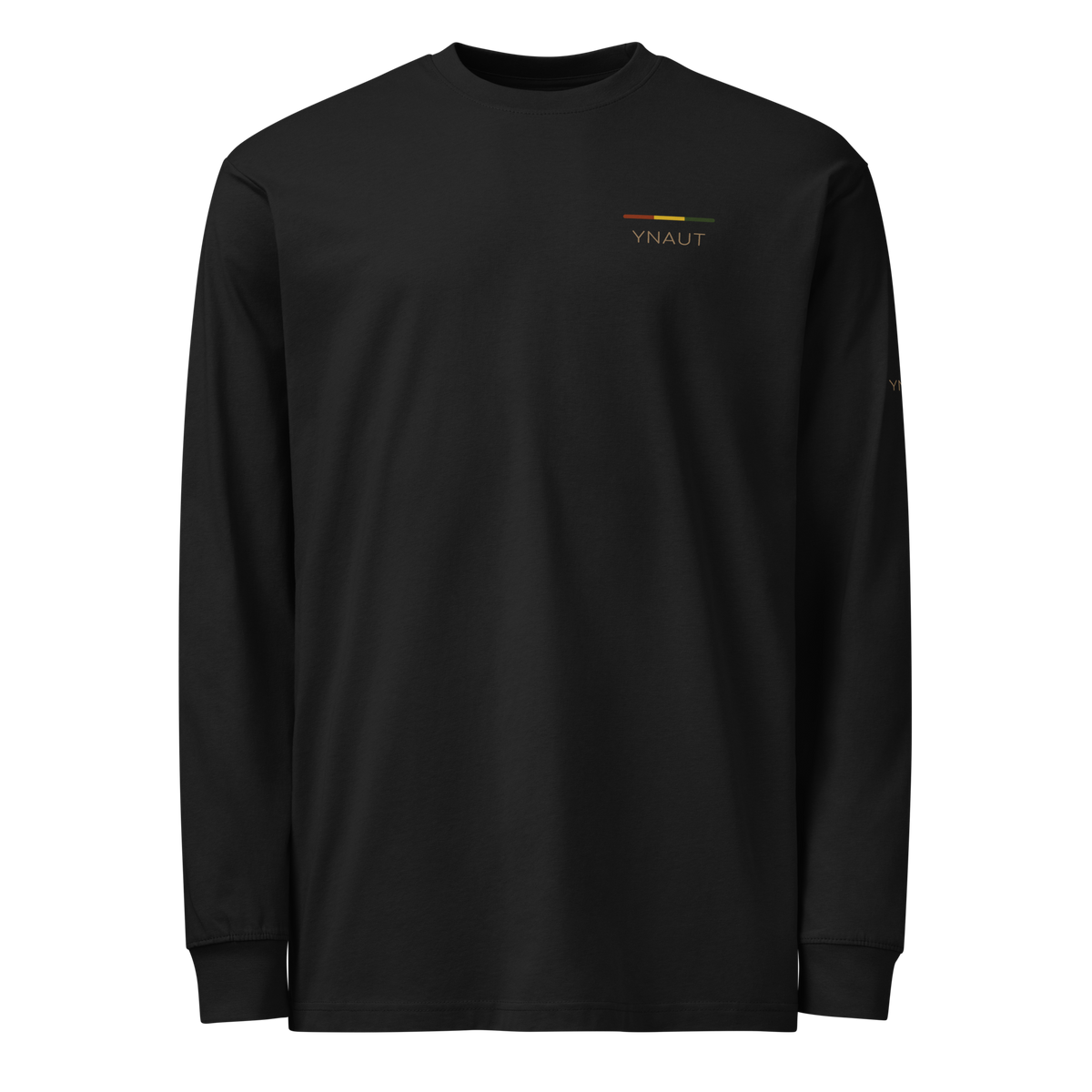 Premium Midweight Long Sleeve T-Shirt | Riddim Collection | YNAUT with printed YNAUT Riddim logo, black, front view