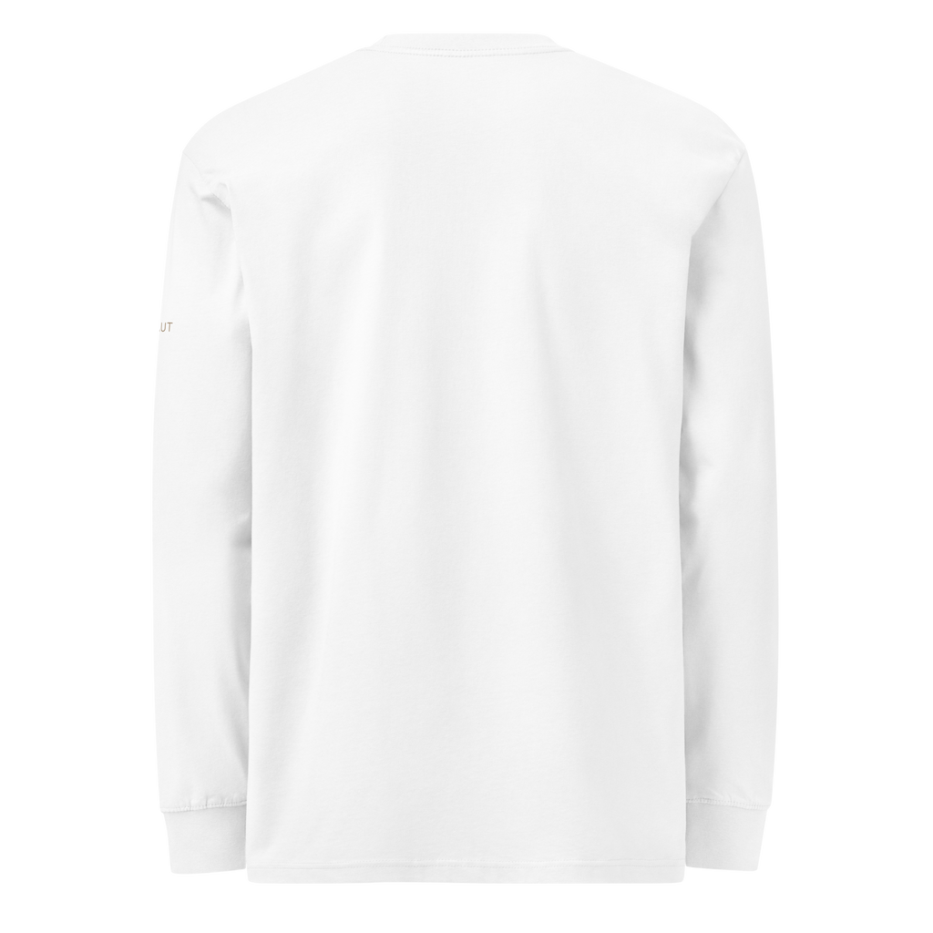 Premium Midweight Long Sleeve T-Shirt | High Tide Collection | YNAUT with printed YNAUT High Tide logo, white, back view