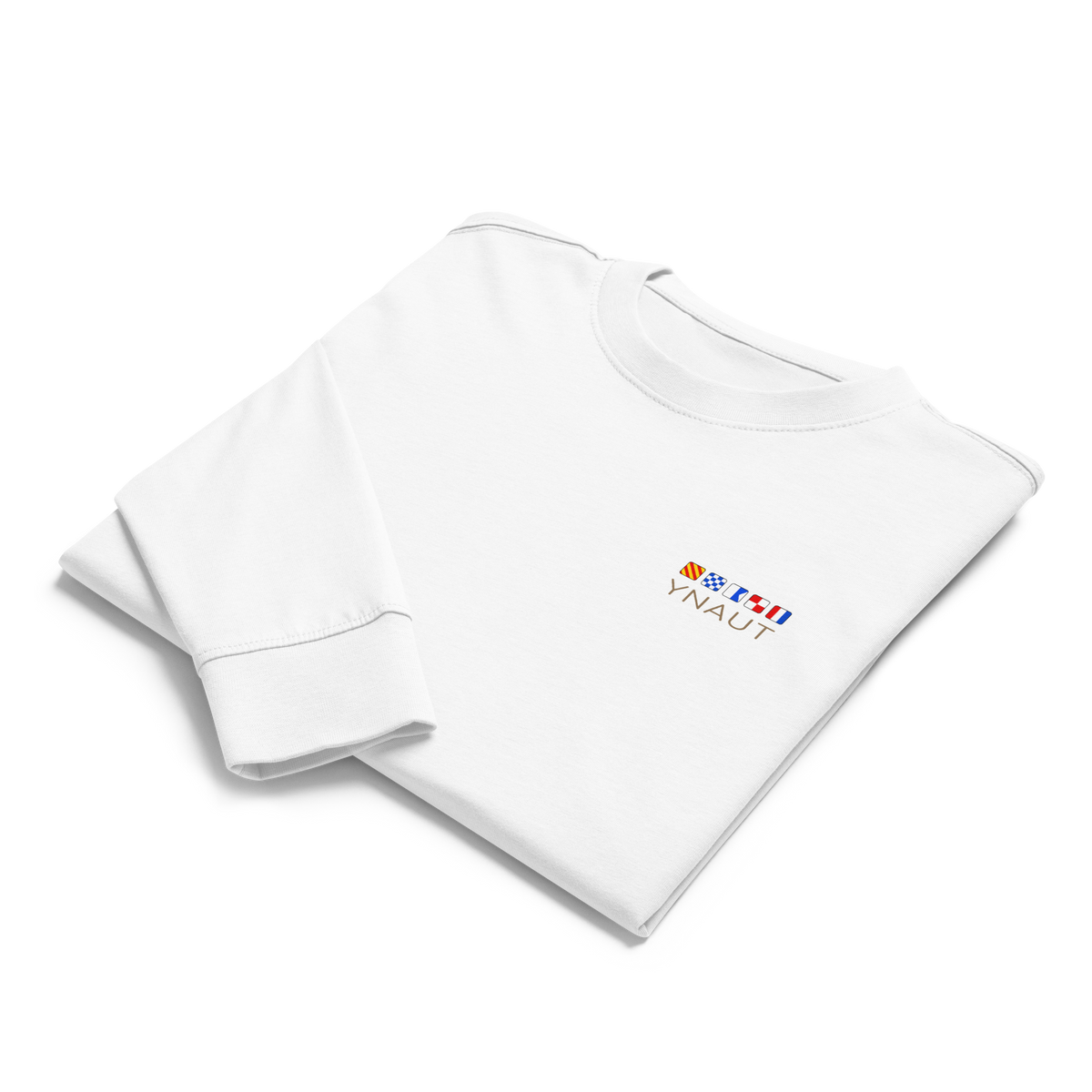 Premium Midweight Long Sleeve T-Shirt | Signal Collection | YNAUT with printed YNAUT Signal logo, white, front view