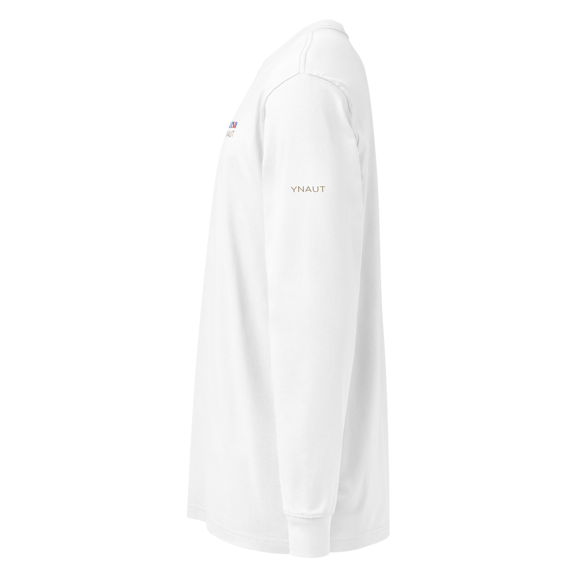 Premium Midweight Long Sleeve T-Shirt | Signal Collection | YNAUT with printed YNAUT Signal logo, white, left view