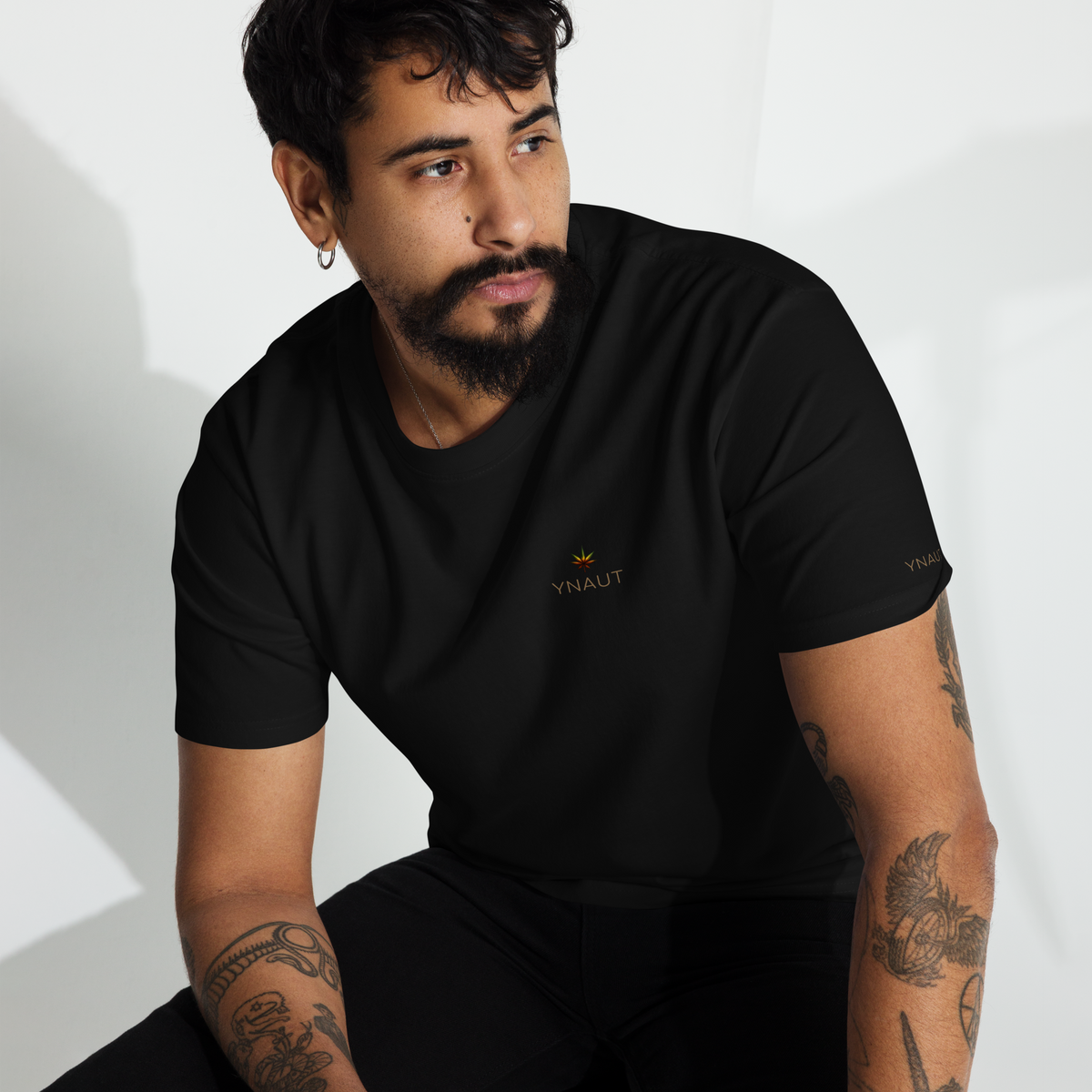 Premium Midweight T-Shirt | High Tide Collection | YNAUT with printed YNAUT High Tide logo, black, front view